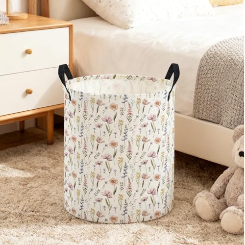 ESSME Flower Laundry Basket, Collapsible Canvas Waterproof Storage Bin - Image 3