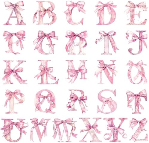 Honoson Pink Bow Alphabet Wall Stickers, A-Z Peel and Stick Letter Decals by Honoson