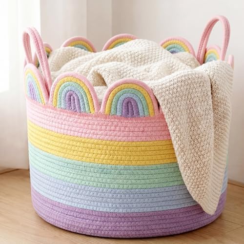 LemonRoad Round Woven Basket Pastel Rainbow by Unknown