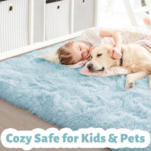 Amdrebio Light Blue Fluffy Kids Area Rug 4x6 - Image 2
