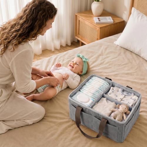 Large Canvas Baby Diaper Caddy Organizer - Image 6