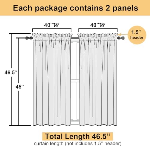 Lecloud Leia Dark Gold Semi Sheer Curtains 45 Inch Length 2 Panels, Balance - Image 3