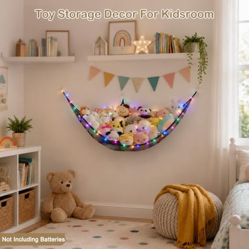 Stuffed Animals Hammock with LED Light Toy Net Room Decor Corner Storage - Image 4
