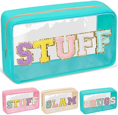 Chenille Letter Clear Makeup Bags Stuff Pouch, Preppy Patch Makeup Bag by izuzta