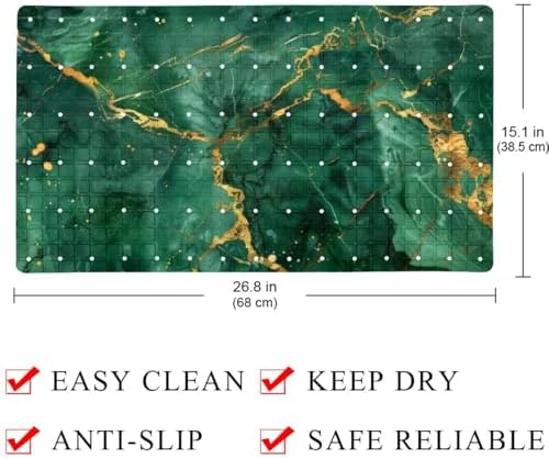 Shower Mat Non Slip 26.8 x 15.1 Inches, Emerald Marble Bathtub Mat Shower Stall - Image 4
