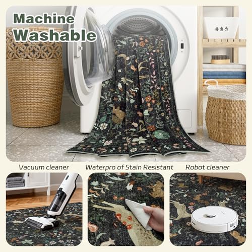 5x7 Area Rugs Boho Floral Washable Living Room Rug Neutral Carpet Nursery - Image 4