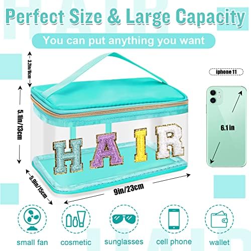 Chenille Letter Clear Makeup Bags Hair Pouch, Preppy Patch Makeup Bag Zipper - Image 2