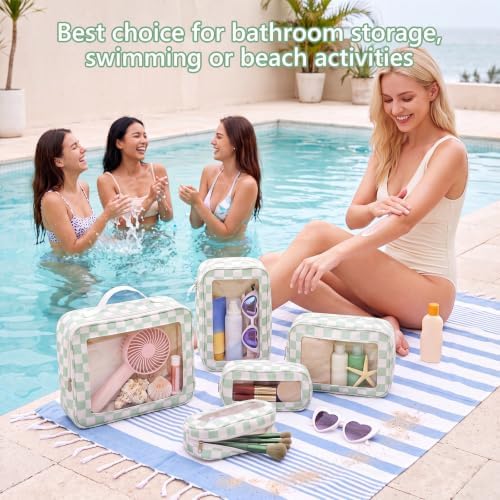 Thinkday 5 Pcs Diaper Bag Organizer Pouch Set Clear Makeup Bag, Mint Green - Image 6