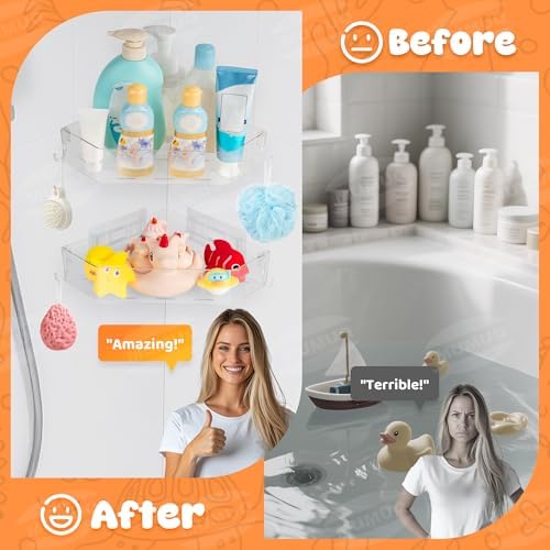 Bath Toy Storage for Baby & Toddler, 2 Pack Clear Adhesive Shower Caddy - Image 6