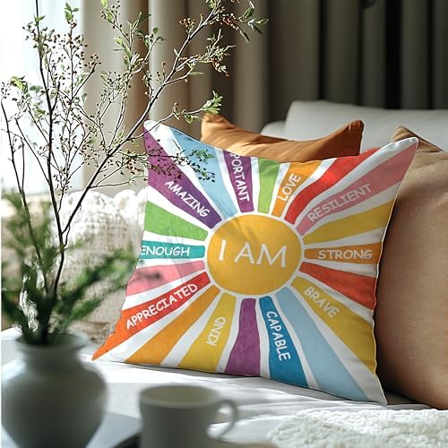 I Am Rainbow Affirmations Boho Pillow Cover 18x18, Inspirational Motivational - Image 6