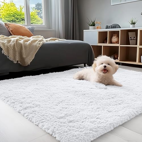 OLANLY 3x5 Machine Washable Small Bedside Rug, Soft Fluffy Shaggy Rugs by OLANLY