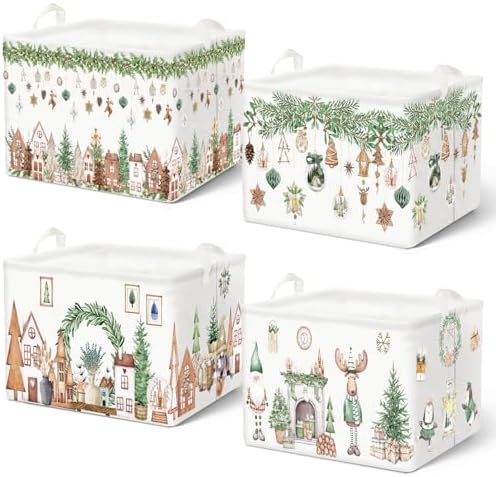 4pcs Christmas Storage Basket Fabric Laundry Baskets by Bulyoou