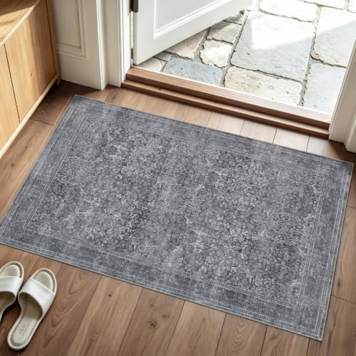 JOLLYVOGUE Entryway Rug, 2x3 Washable Vintage Floral Rug by JOLLYVOGUE