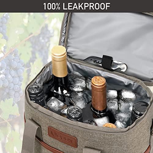 opux Insulated Wine Cooler Bag, Leakproof 6 Bottle Wine Tote Carrier - Image 5