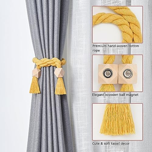 NICEEC 4 Pack Wooden Polyhedron Magnetic Curtain Tiebacks Boho Home Decor Drape - Image 3
