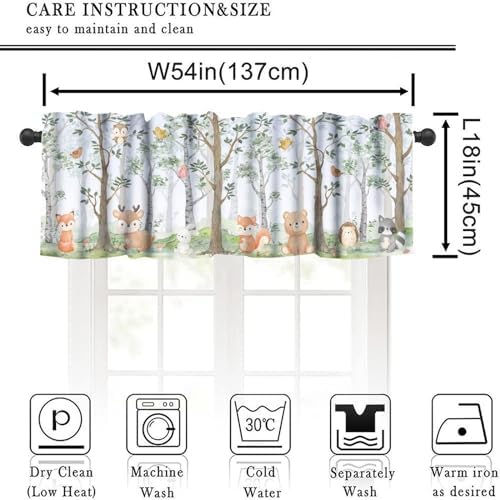 Forest Animal Valances Kids Curtains, Cute Watercolor Bear Deer Printed Rod - Image 2