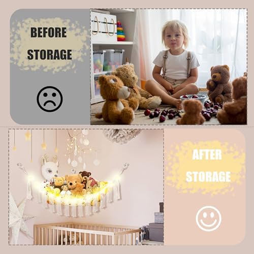 CERETIA Stuffed Animal Hammock Corner Plushie Net Storage, 2 Packs White - Image 4