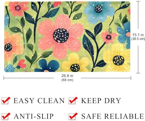 Bathtub Mat Non Slip 26.8x15.1In, Floral Pattern Bath Mat - Image 4