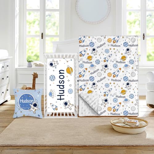 Custom Baby Boy Minky Crib Bedding Set, Astronaut Bedding 3 Pcs Set by Duckbe