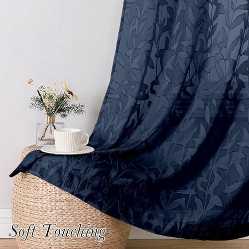 Lecloud Leia Navy Blue Sheer Curtains 96 Inches Long 2 Panels, Airy Leaf - Image 7