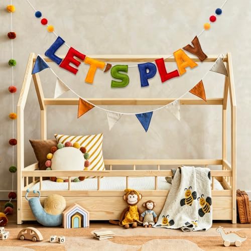 Pre-Strung Retro LET’S Play Felt Banner Reusable Kids Playroom Decorations - Image 2