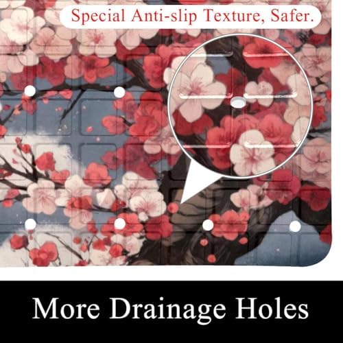 Bathtub Mat Non Slip 26.8x15.1 Inch, Mountain Temple Plum Blossom Shower Mat - Image 2