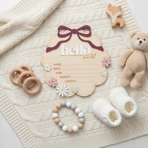 Hello World Wooden Baby Birth Announcement Sign - Image 7