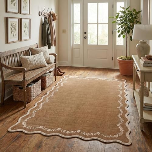 GarveeHome 3x5 Scalloped Washable Area Rug Non Slip Bedroom Entryway Rug - Image 2