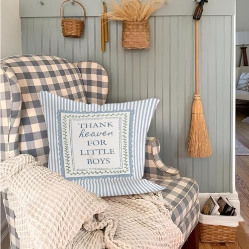 Boy Nursery Decor Pillow Covers 18x18, Thank Heaven - Image 6