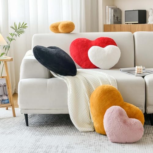 XVTRU Red Heart Pillows, Cute Heart Decorative Pillow, Heart Shaped Throw - Image 3