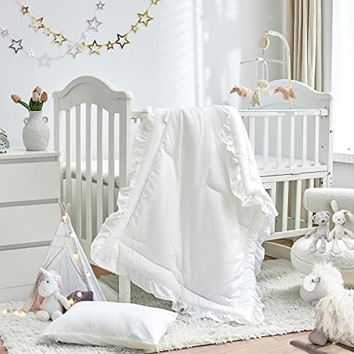 3 Pieces Crib Bedding Set Baby Ruffle Quilted Comforter by Uozzi+Bedding