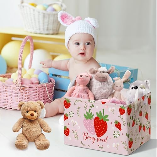 Strawberry Foldable Storage Box, Strawberries Waterproof Fabric Toy Organizer - Image 4
