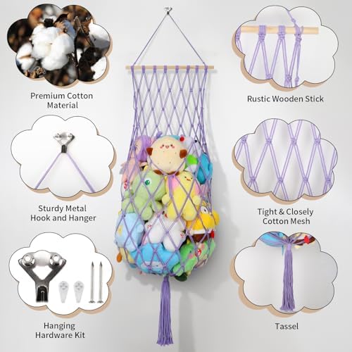 68 Inch Stuffed Animal Storage Net Corner Stuffy Hammock - Image 4