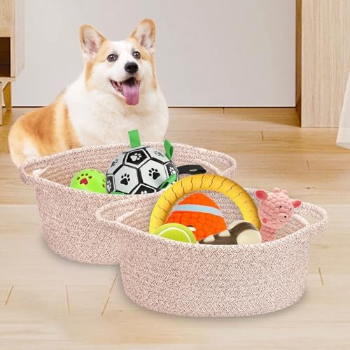 ABenkle Small Basket with Handles, Boho Decorative Rope Woven Dog Cat Toy - Image 7
