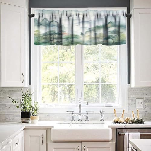Forest Kitchen Valance Curtain, Watercolor Style Nature Woodland Green Forest - Image 6