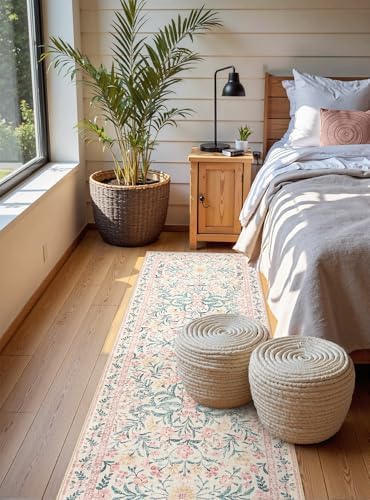 Wonnitar Floral Washable Runner Rug, Boho Non Slip Soft 8ft Long Carpet - Image 5