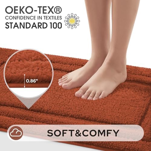 HOMEIDEAS Bathroom Rugs Sets 2 Piece, Extra Long Bath Mat Burnt Orange - Image 4