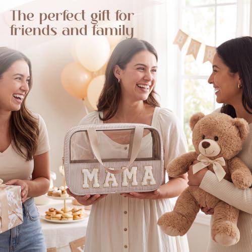 Sanwuta Seersucker Mama Bag Chenille Letter Clear Makeup Bag - Image 6