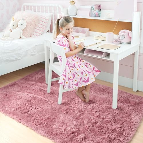 Amdrebio Blush Pink Large Fluffy Area Rug 6x9 - Image 4