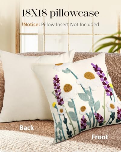 Embroidered Throw Pillow Cover, 18x18 Inch, Wildflower - Image 4