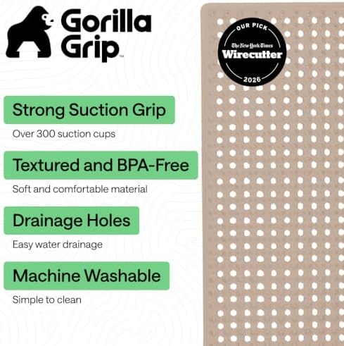 GORILLA GRIP Bath Tub Shower Mat, Bathtub Floor Liner, 35x16 Beige - Image 2