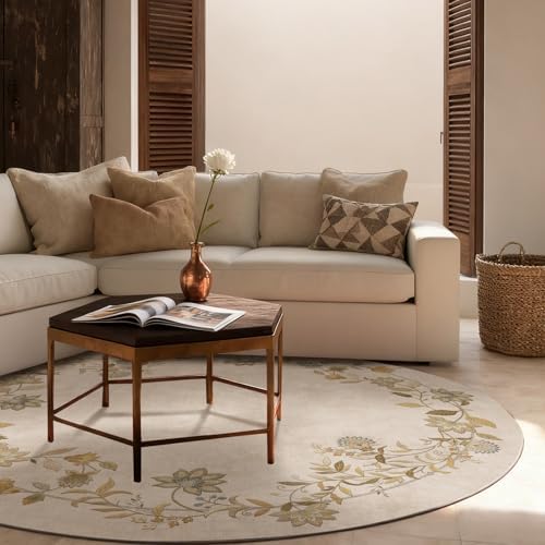 Washable Living Room Round Rugs: 4ft Circle Bedroom Rug Floral Throw Carpet - Image 4