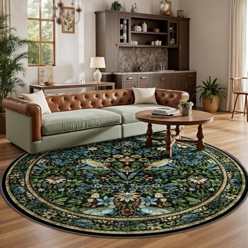 Rugalia Vintage Floral Round Rugs 6ft, Washable Boho Large Circle Rug by Rugalia