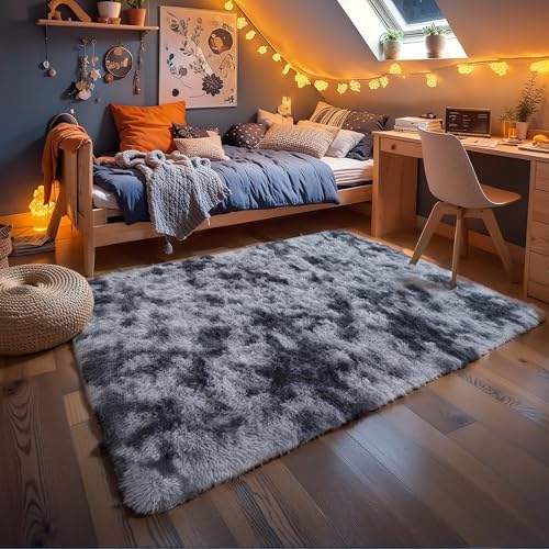 4x6 Dark Grey Fluffy Shag Rug for Bedroom, Plush Washable Carpet - Image 6
