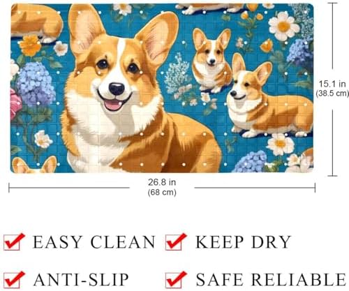 Bathtub Mat Non Slip 26.8x15.1 Inch, Corgis Flowers Shower Mat - Image 4