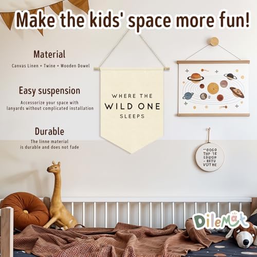 Playroom Decor, Where The Wild One Sleeps Pennant Banner - Image 2