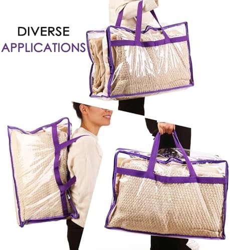 Blanket Storage Bags 4 Pack 60L Clothes Comforter Bedding Container Purple - Image 5