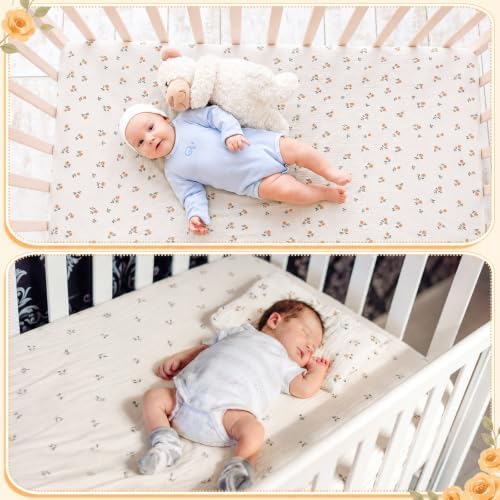 Breling 2 Pcs Muslin Rose Floral and Leaf Print Crib Sheets - Image 4