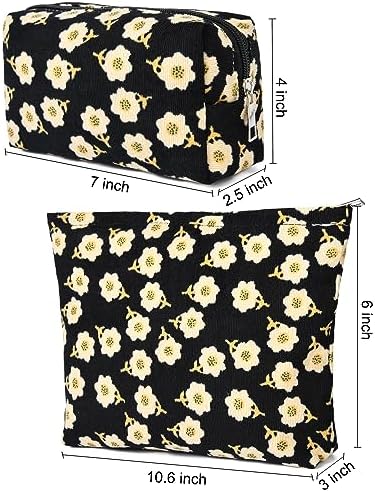 SOIDRAM 2 Pieces Flower Makeup Bag Large Cosmetic Bag Capacity Canvas Mix - Image 3