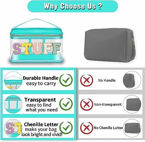 2 Pack Chenille Letter Clear Makeup Bags Stuff Pouch, Preppy Patch Makeup Bag - Image 4